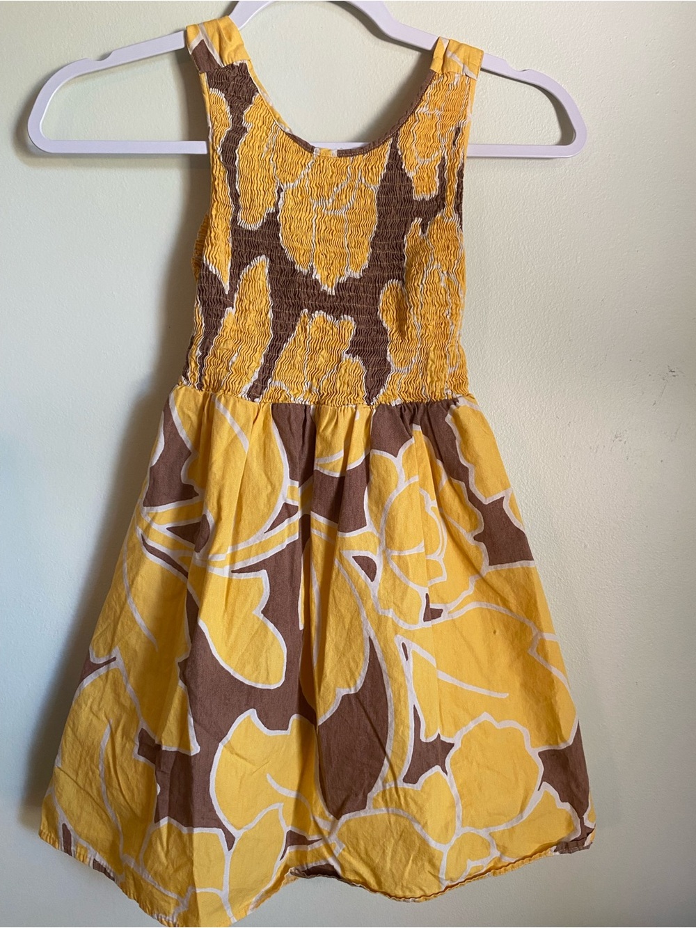 ZARA Girls Floral Smocked Sundress in Yellow & Brown